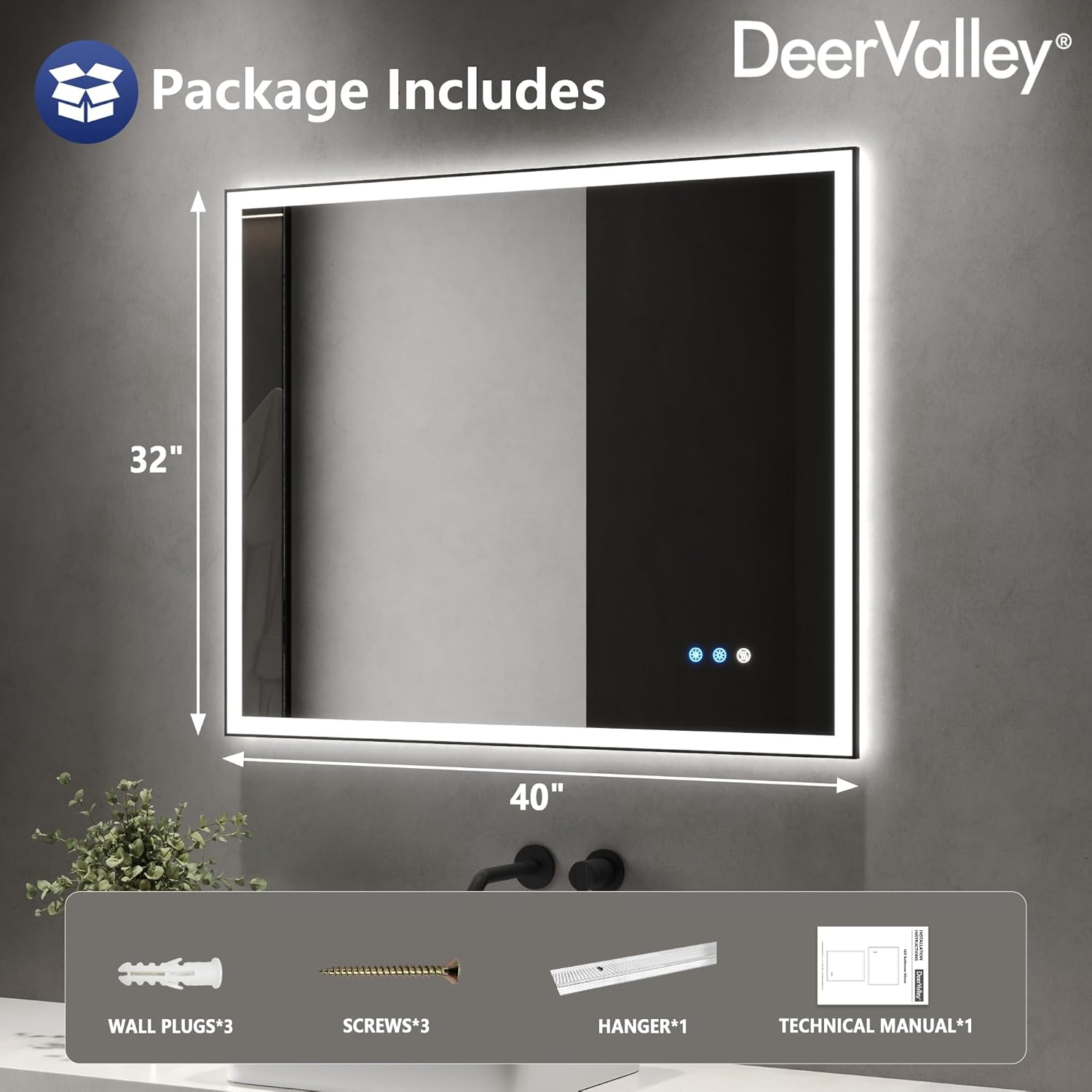 deervalley 32" x 40" led bathroom mirror with lights deervalley 32" x 40" led bathroom mirror with lights