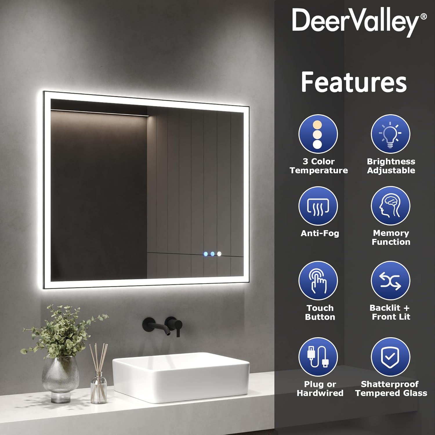 deervalley 32" x 40" led bathroom mirror with lights deervalley 32" x 40" led bathroom mirror with lights